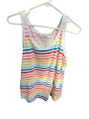 LOFT Multicolor Striped Tank Top - White with Pastel & Bright Stripes